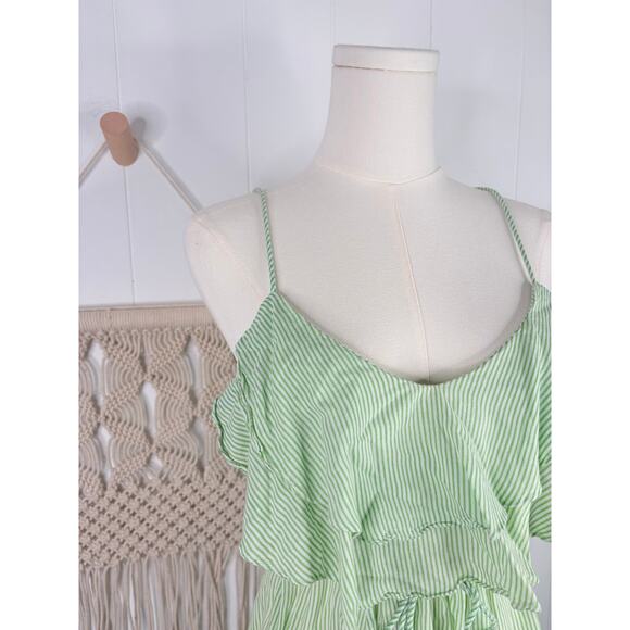 Free People Flutter Away Stripe Ruffle Mini Dress Size Small Green - Picture 4 of 9